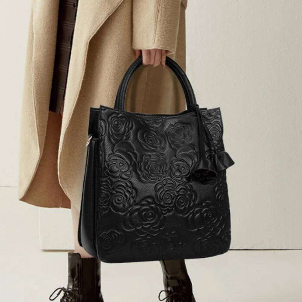 Fashion Camellia Flower Large Capacity Retro City Commuter Tote Bag Multi Divided Business Ladies' Wallet