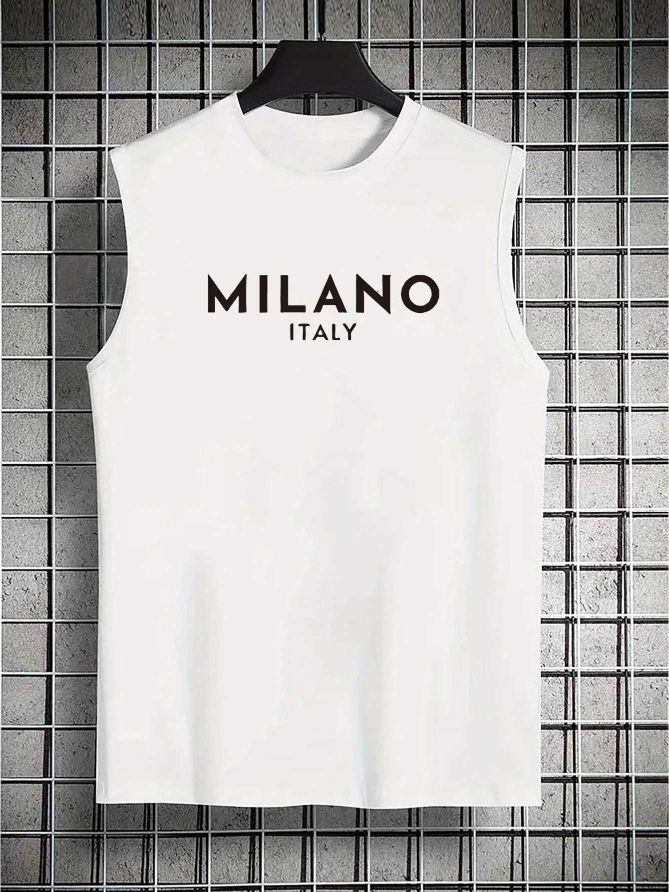Mens Summer Casual Sports Fitness Loose MILANO ITALIA Printed Comfortable and Breathable Round Neck Sleeveless Vest X250821