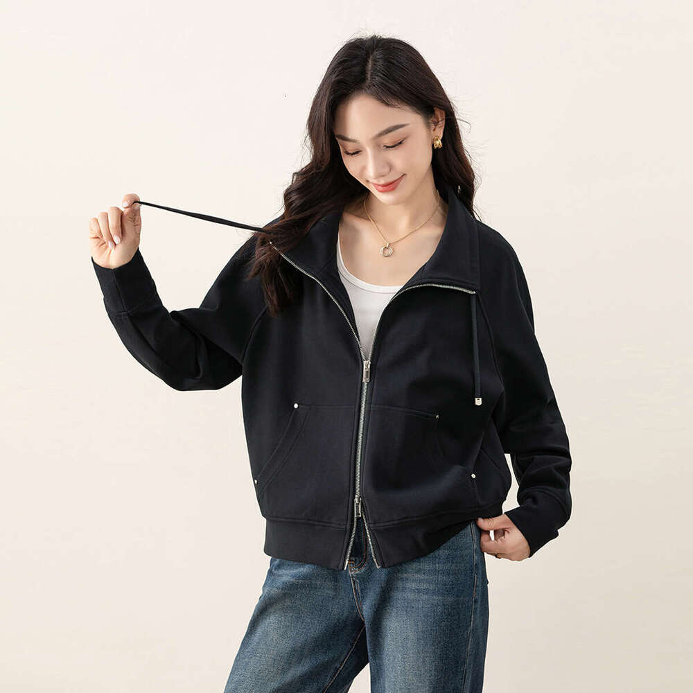 2025 Femme à l'automne Nouveau manteau décontracté à fermeture éclair double lâche et pull en tricot en laine minceur
