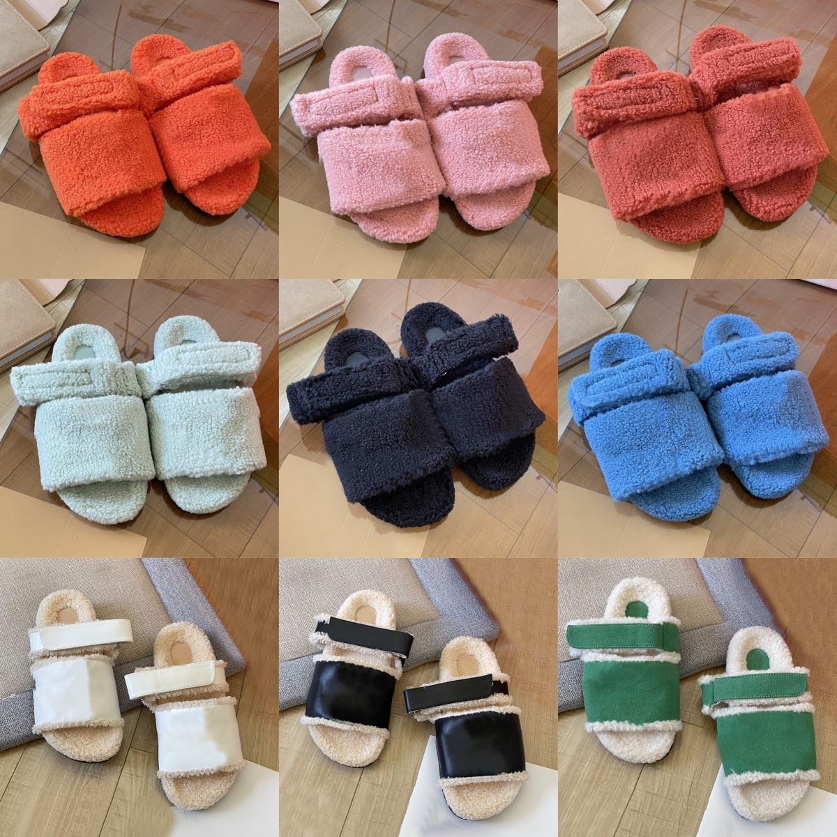 2025 Furry Slippers Women Luxury Designer Sandals Flat Slider Fashion Wool Fur Fluffy Letters Flat Slides Black White Blue Orange Pink Grey Casual F