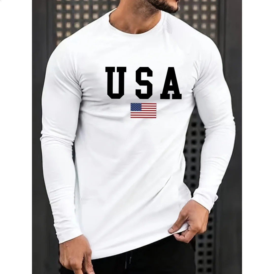 T-shirt à manches longues pour hommes confortable motif de lettre de sport décontractée imprimé le cou rond Long T-shirt pour l'homme Tops Vêteme