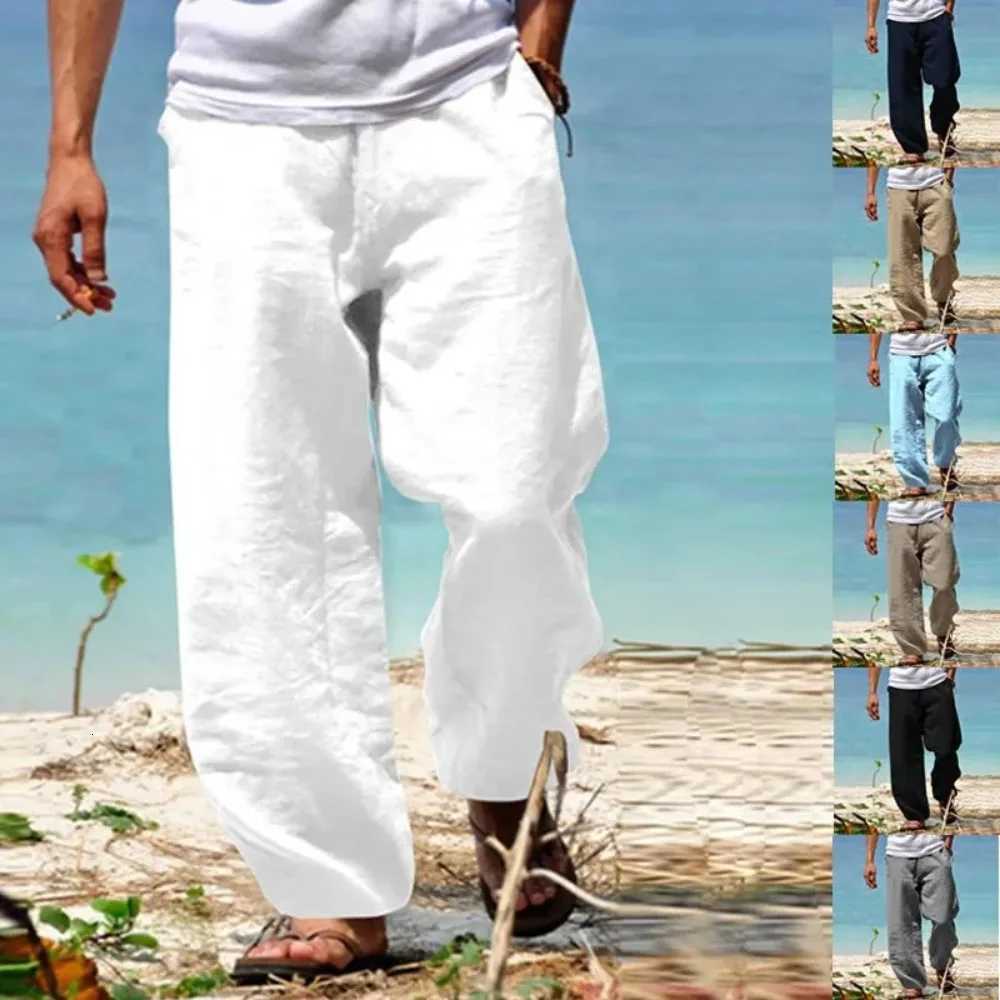 Mens Beach Pants Breathable Loose Straight Trousers Male Summer Casual Solid Color Japanese Streetwear XJ250821