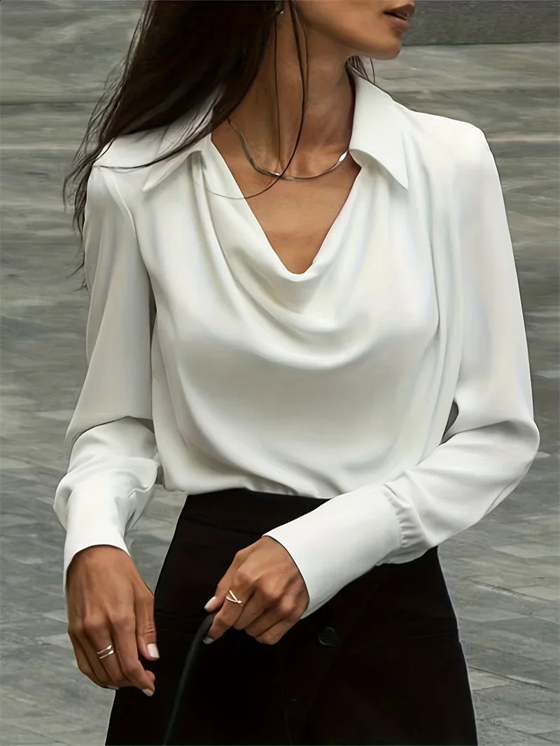 Fashion Elegant Solid Color Lapel Neck Shirt Female 2025 Spring Summer Simple Style Tops Womens Comfortable Casual Loose Blouse250820