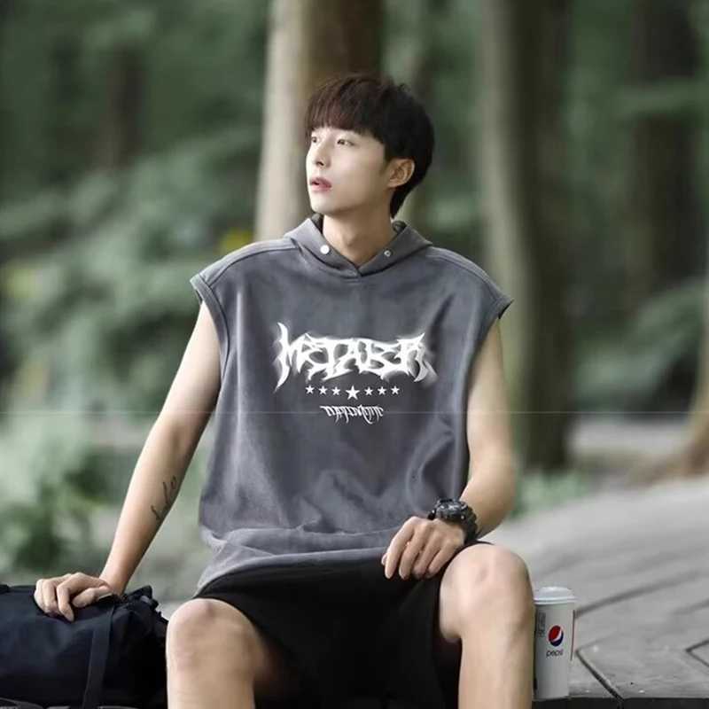2025 New Casual Basketball Suede Hooded Vest Summer Goth Printed Sleeveless T-shirts For Men Hip Hop Fashion Graphic Tank Tops X250821