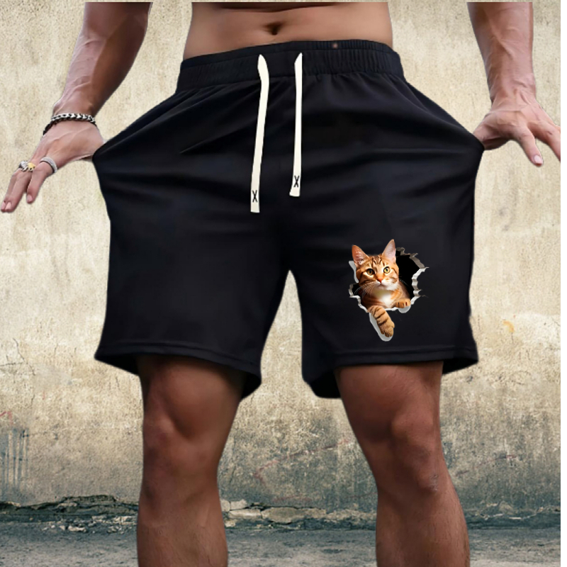 1342 Summer Wholesale Customizable Large Size Men's Casual Elastic Knitted Shorts Mid-Waist Breathable Boxer Pants Hot Drawstring Printed