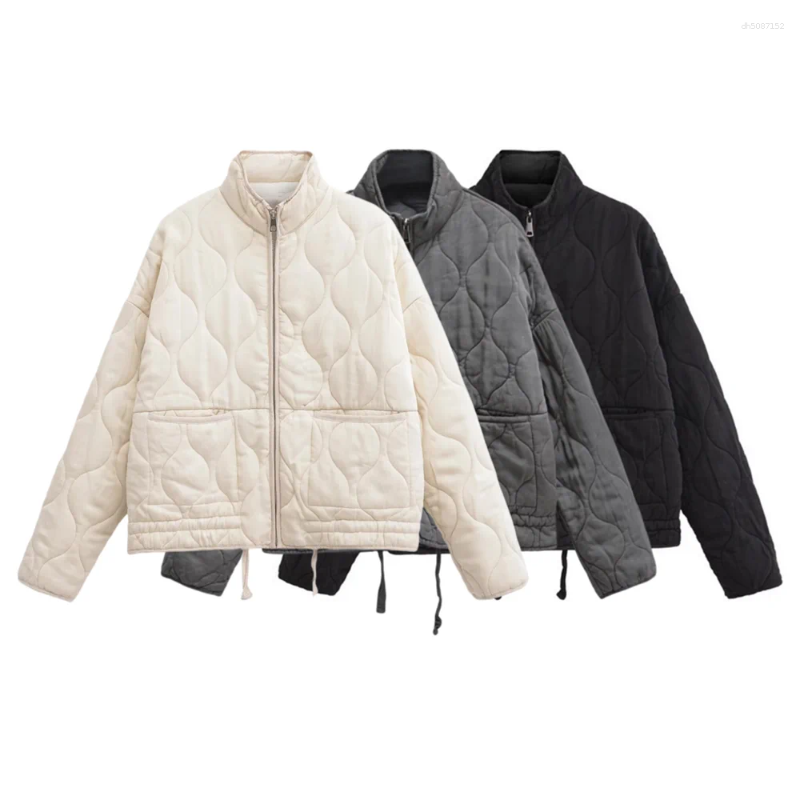 Women's Jackets BSK& Autumn And Winter Retro Commuter Quilted Design Thick Cotton Jacket Pocket Decoration
