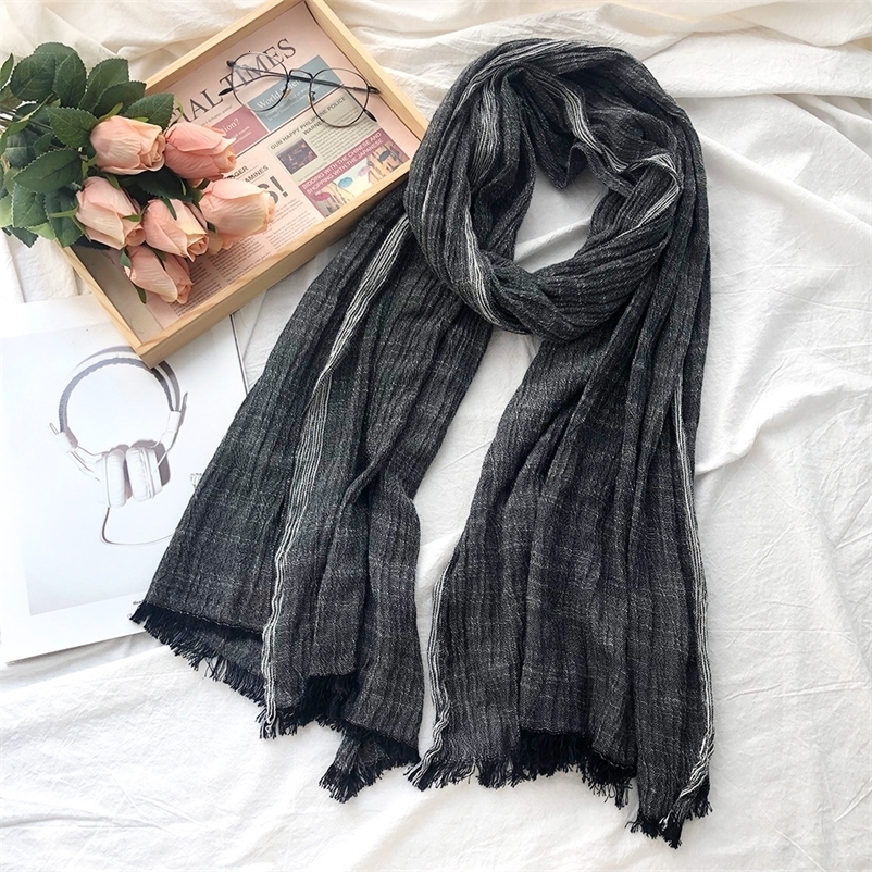 Cotton Linen Men Scarf Autumn Winter Black Navy Striped Tassel Scarves Mens Shawl Wrap Fashion Male Accessories Bufandas250821