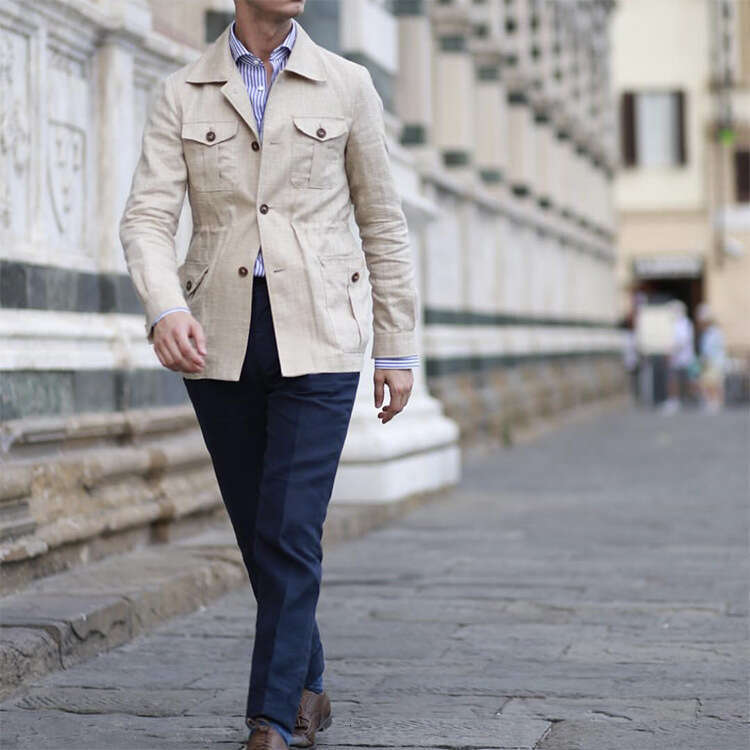Veste en lin purement faite à la main Gentleman britannique Slim Fit Coat Hunting Y B5
