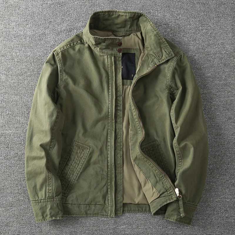2025 Autumn and Winter American Retro Woven Cargo Jacket Mens Trendy 100% Cotton Washed Stand Collar Slim Tough Guy Casual Coat W250821