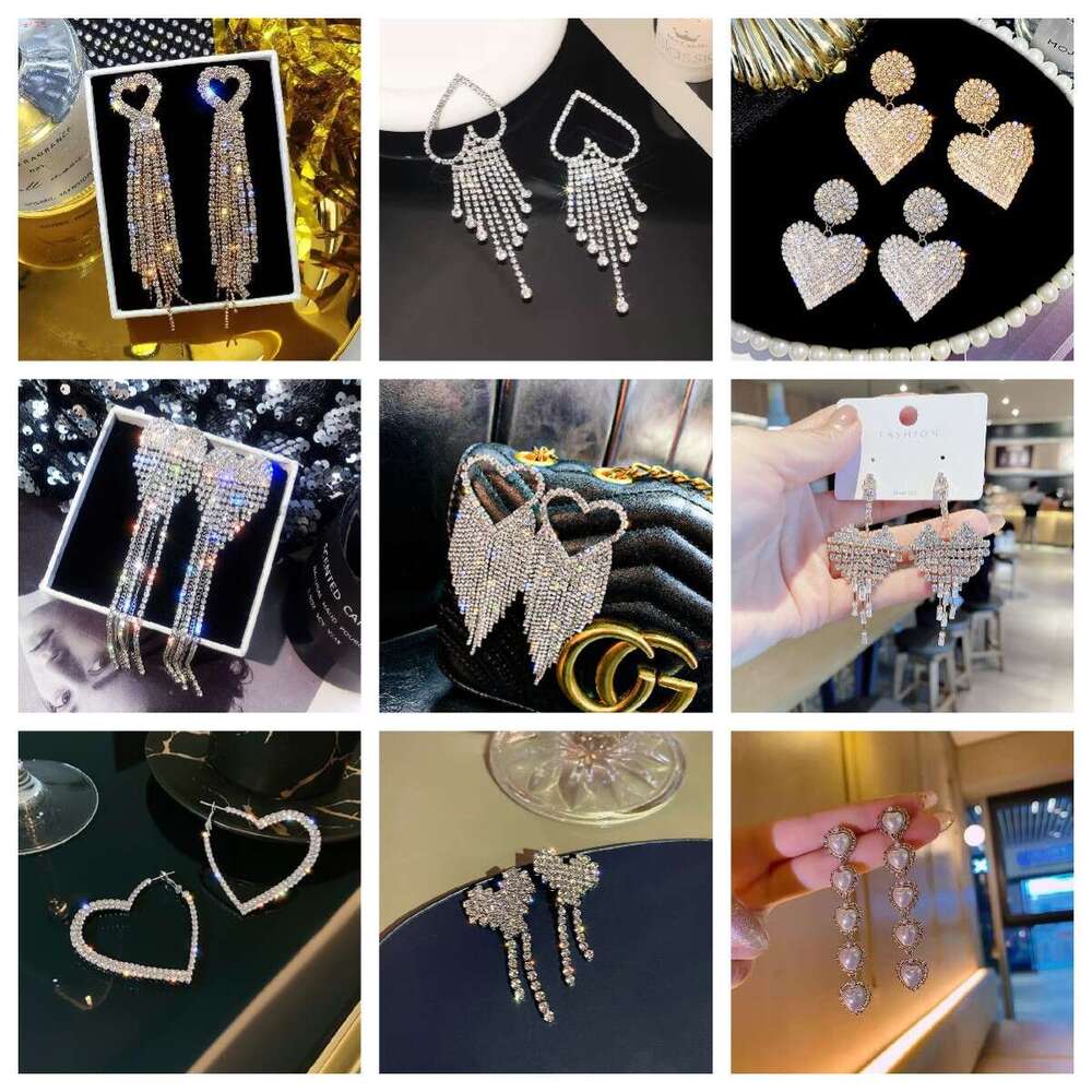 S Sier Needle Fashion Versatile Heart Long for Women Korean Style Elegant Dia-Studded Tassel Earrings Internet Celebrity Ear Jewelry