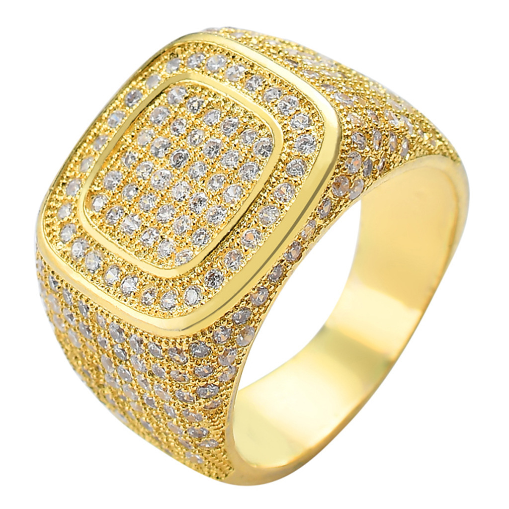 HipHop AAA Cubic Zirconia Ring for Men Luxury Pave Bling Ice Out Finger Ring Male 18K Real White Gold Plated Diamond Rings Youth Jewelry Gift