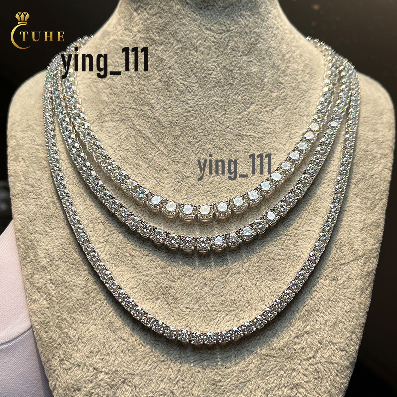Hot Sale 3mm 4mm 5mm 6mm Pure Silver Pass Diamond Tester Natural VVS Moissanite Stone Tennis Chain Necklace