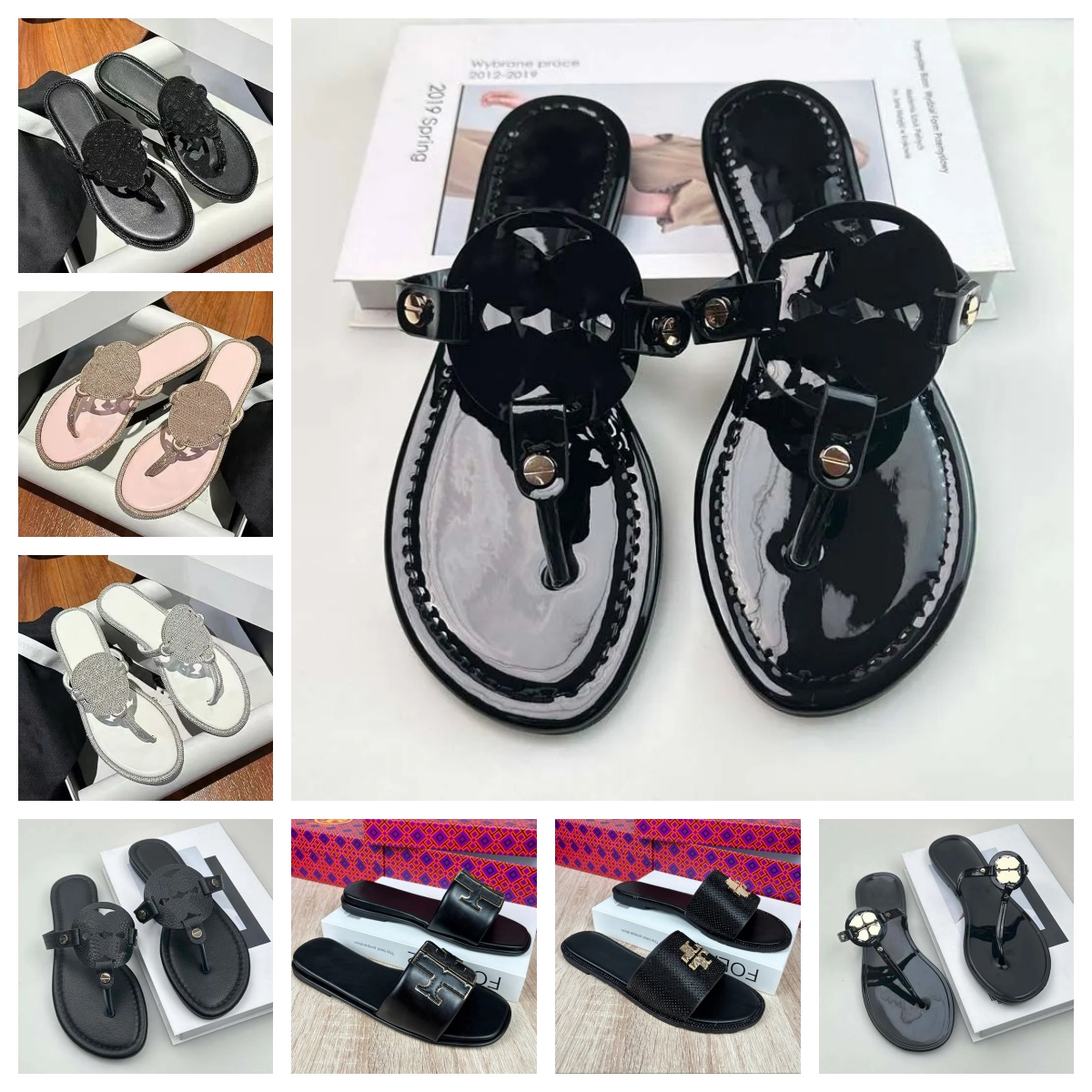 Sandales de créateurs Top Slippers Diamond Ladies Sandales Femme Summer Herringbone Flat Bottom Beach Chaussures Place Pantoufles Classic Fashion