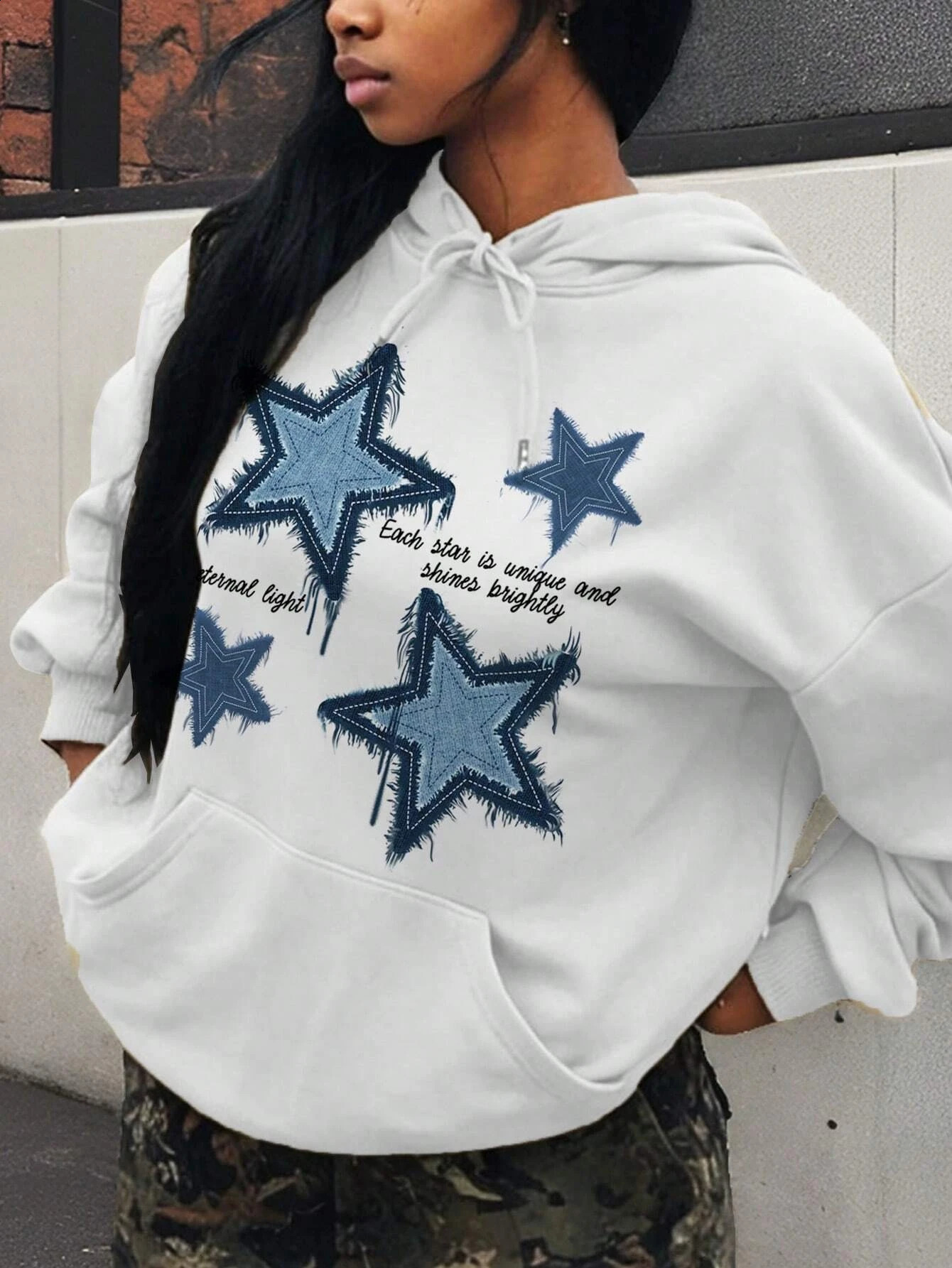 Retro Blue Star imprimé Femmes Sweat à capuche Casual Multicolor Hoody Vintage Loose Y2K Sweats Fleep confortables Vêtements Woman 250820