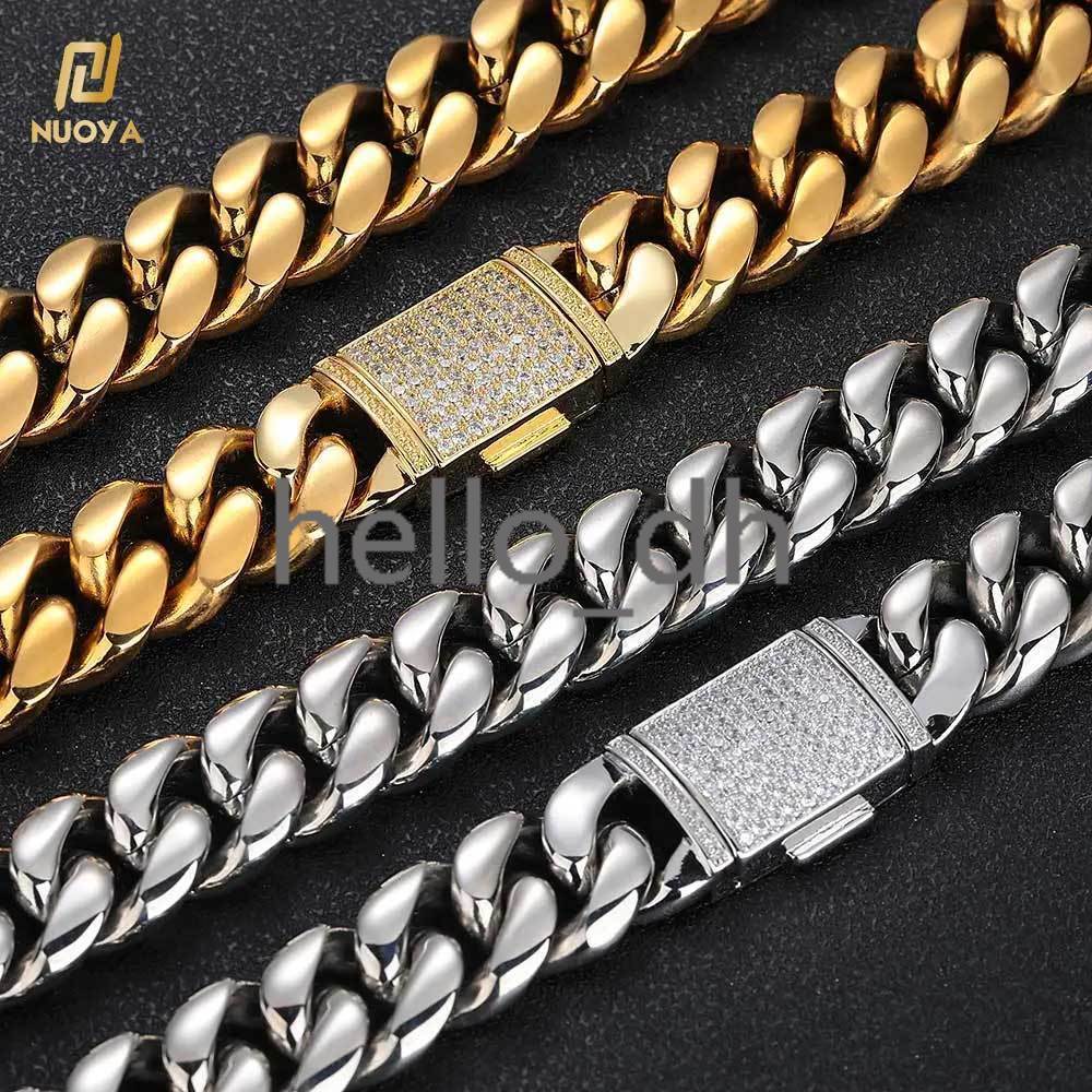18MM 925 silver 925 silver Chain Iced Box Clasp 18K Gold PVD Plated Cuban Link Chain Hiphop Jewelry Men Chunky Necklace