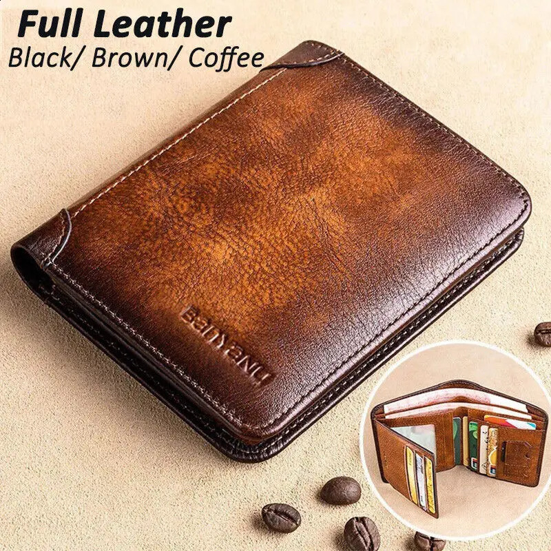 Genuine Leather Wallet Retro Business Rfid Protection Short Card Holder Coin Purses Money Bag Men Business Wallet Handbag 250814