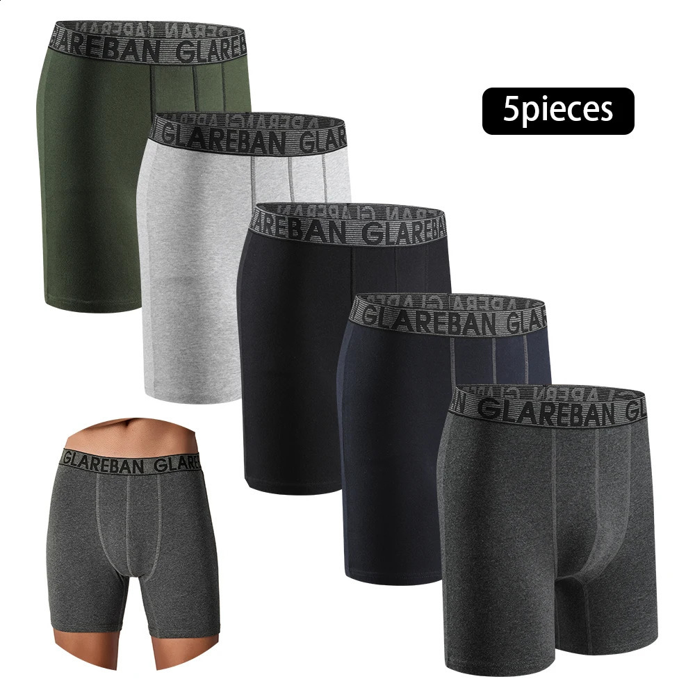 5pcs Set Mid-Long Cotton Boxer Shorts for Men Underwear Breathable Male Underpants Briefs Boxershorts Slips Soft Panties250820