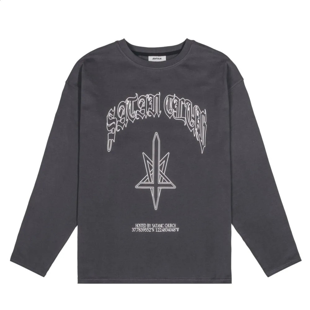 Harajuku Oversized Streetwear Men Tshirt Satan Club Graphic Print Tops Cotton Hip Hop Aesthetic Long Sleeve Clothes Goth Y2k Tee 250820