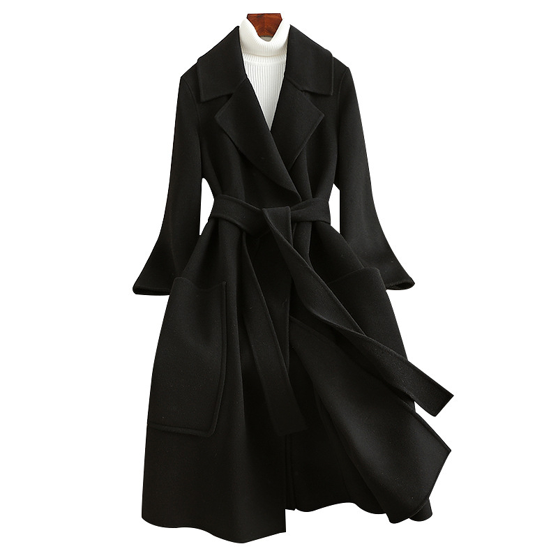 D5275 Mateau de laine à double face pour femmes, long, sur-genou, ajustement mince, cachemire, nouveau style pour 2024
