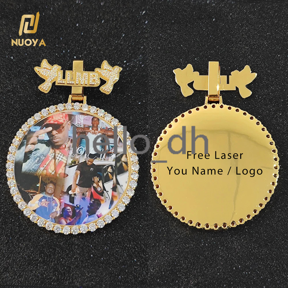 Unisex Gold Plated Big Size Photo Pendant Iced Out Jewelry Diamond Personalized Custom Name Hook Hip Hop Photo Pendant