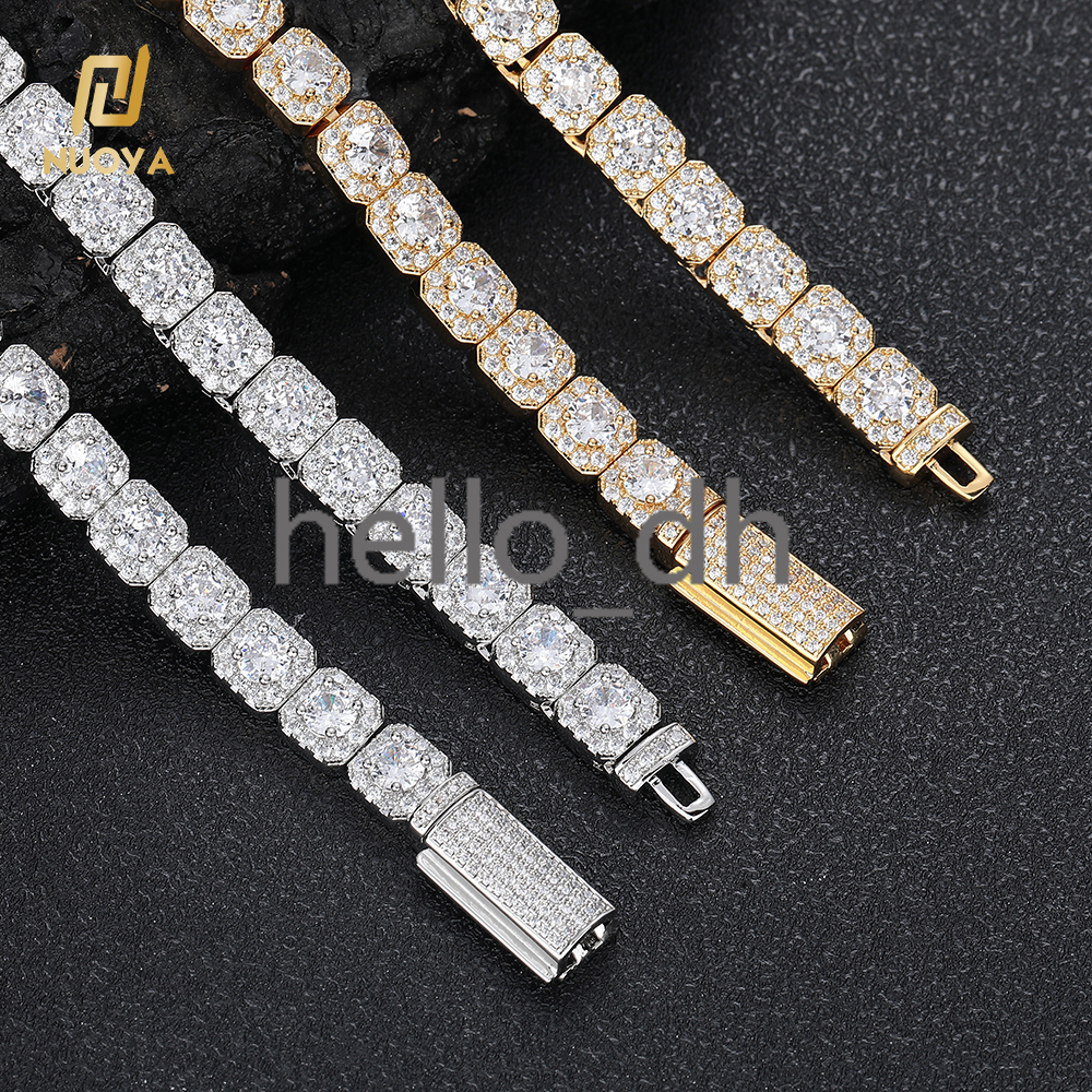 7mm Cluster Tennis Chain Bracelet Gold Silver Plated Iced Out Shiny Diamond Hip Hop Jewelry Gift