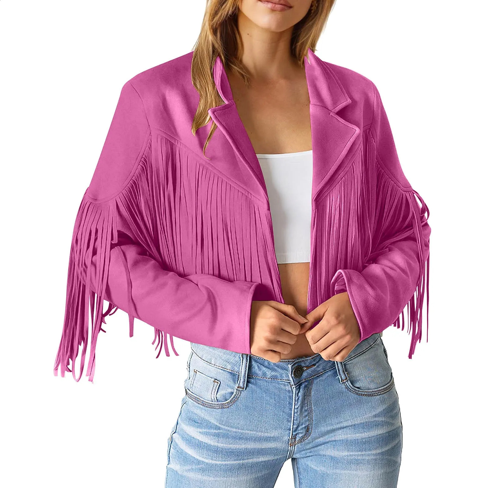 Vintage Fringe Faux Suede Leather Jackets Cropped Tassel Bomber Leather Jacket Women Trendy Moto And Biker Outerwear Chaquetas 250820