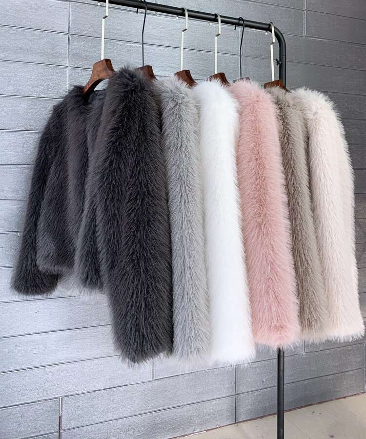 Women Imitation Faux Fur Coat Solid Color Plush Warm Jacket Loose Slim Fit Long Sleeve Thick Cardigan High Street 2025 Autumn