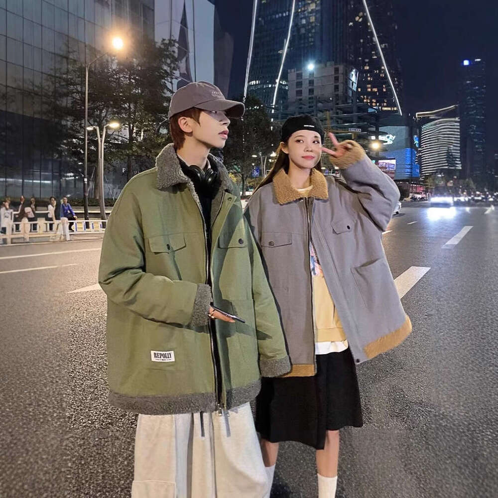 Jeunesse 23 automne hiver nouvelle marque tendance plus taille lambage laine épaissie des hommes et des femmes couple en tas de coton veste borde