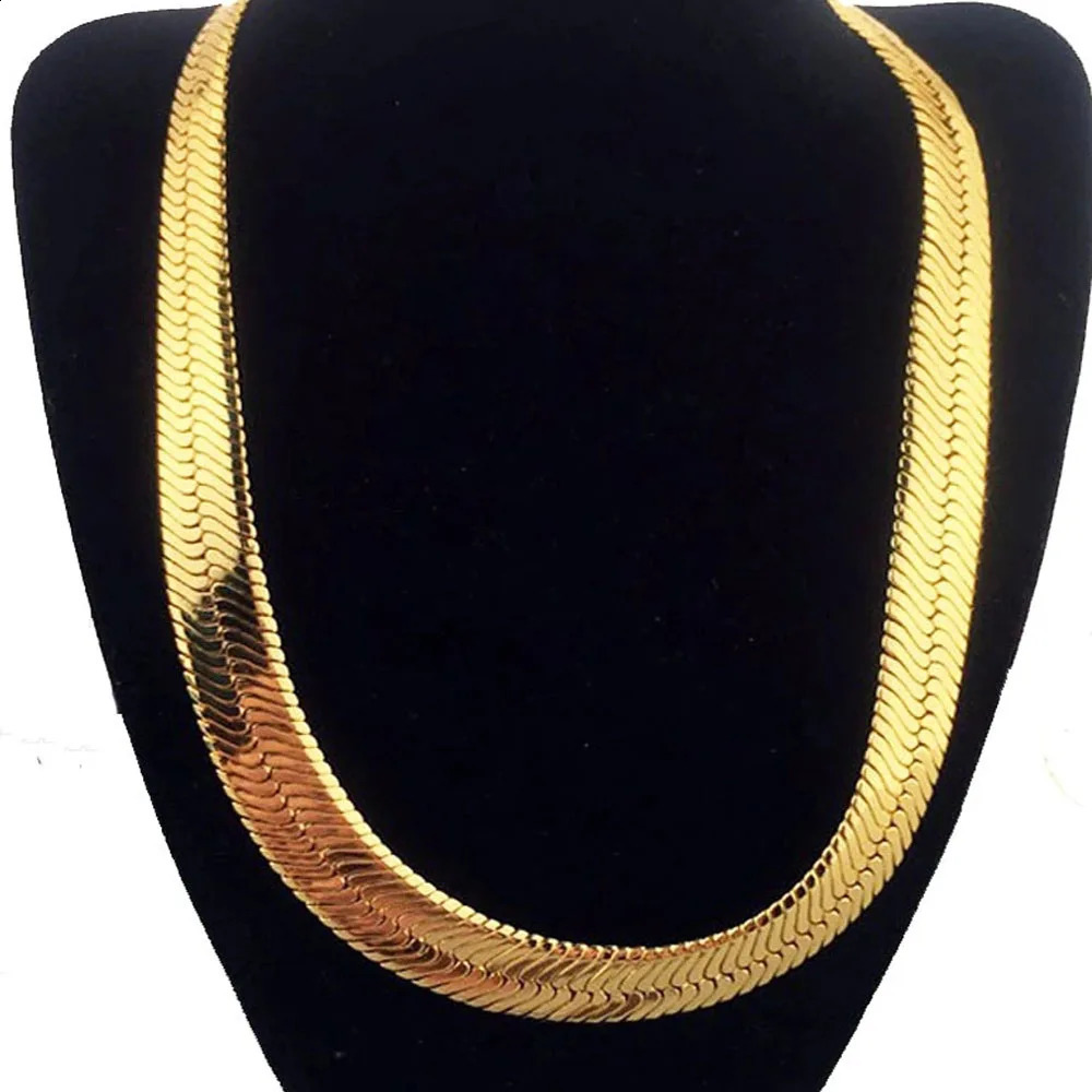 Miami Cuban Chain 10MM Mens Snake Long Chain Necklace High quality Gold Plated Flat Herringbone Choker Designer Hip Hop Male Choker Colar Jewelry Gi