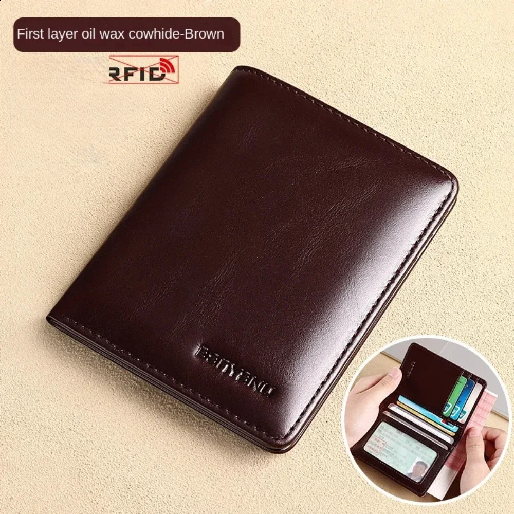 Genuine Leather Rfid Wallet for Men Slim Vertical Wallets Black Thin Short ID Credit Card Holder Minimalist Mens Blue Money Bag 250814