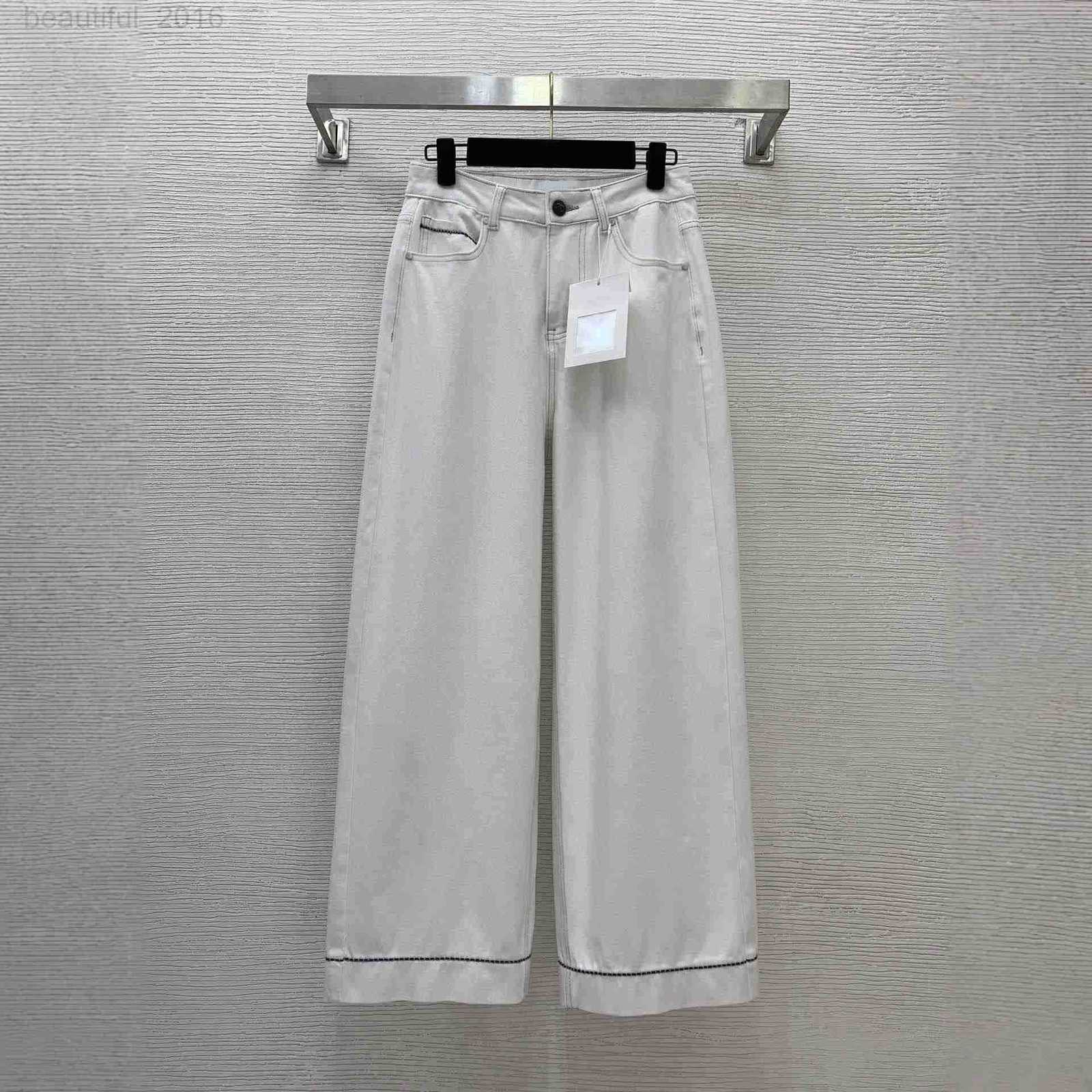 Women's Pants & Capris designer 25 Color Block Striped Edge Loose Fashion Straight Wide-Leg Denim Y8JH