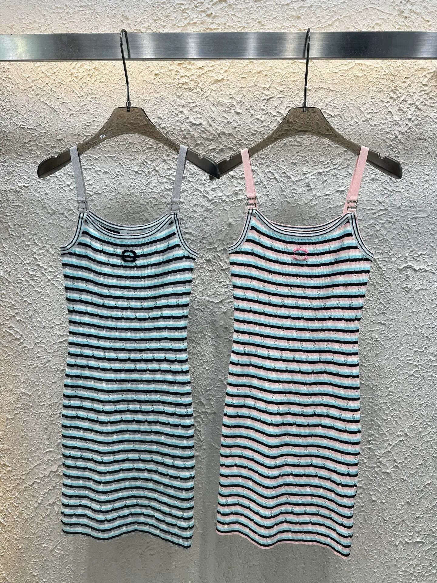 Women's summer striped design, off shoulder rhinestone knit vest, striped versatile sleeveless camisole dress series