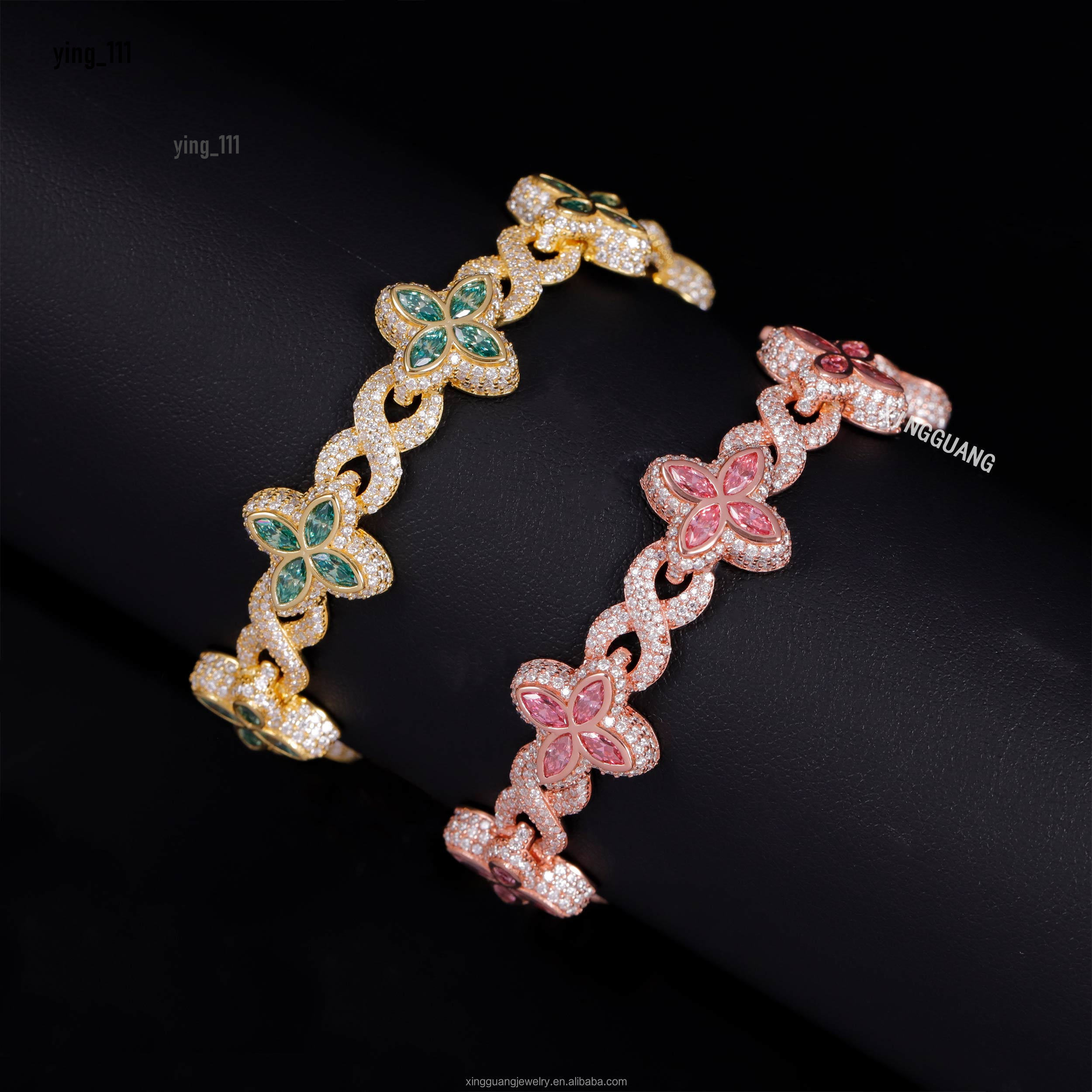 XingGuang Hot Selling Hip Hop Color Marquise Cuban Link Chain Infinity 925 Silver Moissanbite Diamond Clover Bracelet