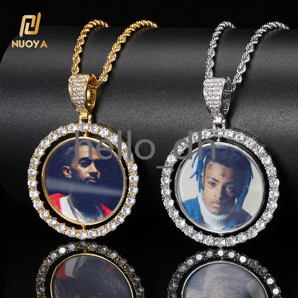 Custom Gold Plated Photo Pendant Small Fine Jewelry for Men Women Hip Hop Style Iced Double Sided Rotating Photo Pendant