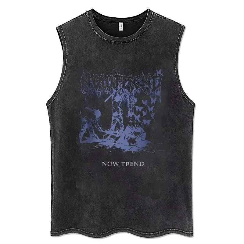 2025 Gothic Washed American Vintage Tank Tops Men Sleeveless Shirt Summer New Trendy Y2k Clothes Casual Gym Vest Oversized X250821