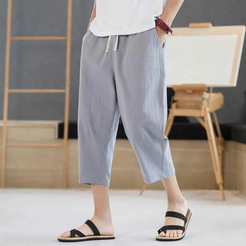 Street Style Hot Selling Mens Cropped Pants Casual Solid Color Pants Breathable Drawstring Straight Leg Pants Harem Pants M XJ250821