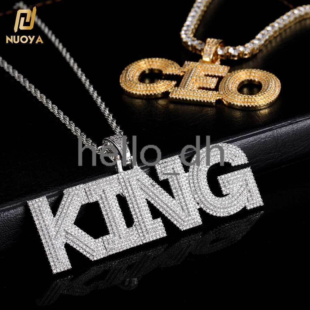 Hip Hop Shiny moissanite Letter Pendant Silver Plated Personalized Custom Name Pendant Diamond Letter Necklace Gift for Men Women