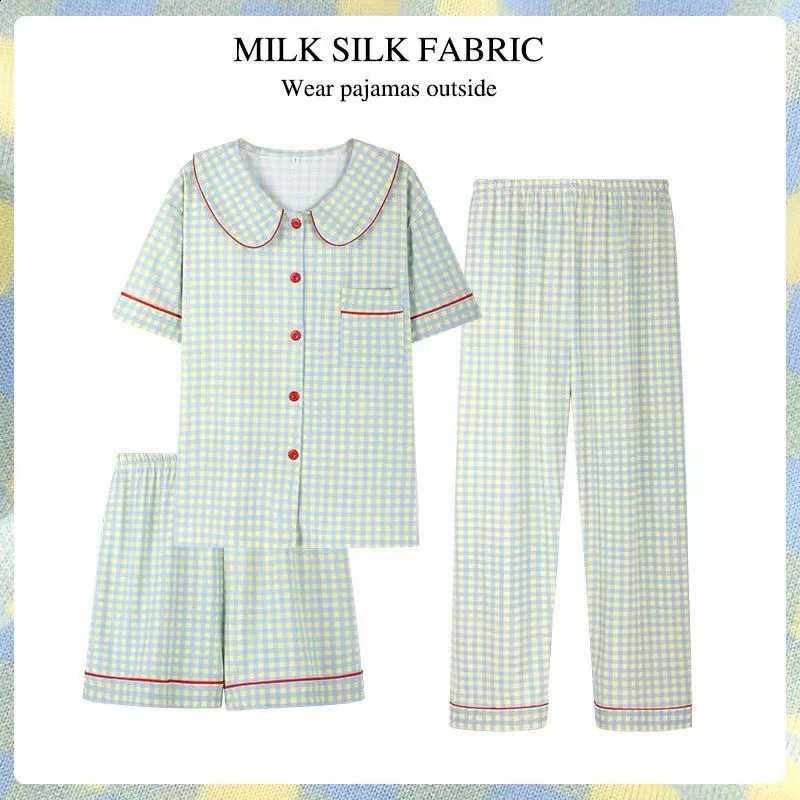 Ensemble en trois pièces pour dames pyjamas Ensemble à manches courtes cardigan senior sense à la maison porter simple de Noël fille de Noël hive