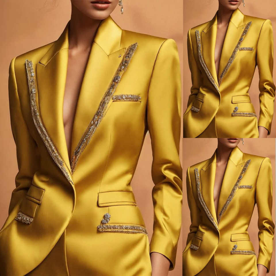 Shiny Satin Wedding Women Blazer Dress 2 Pieces Sequins V Neck Jacket Coat Formal Office Lady Guest Wear Prom Customized