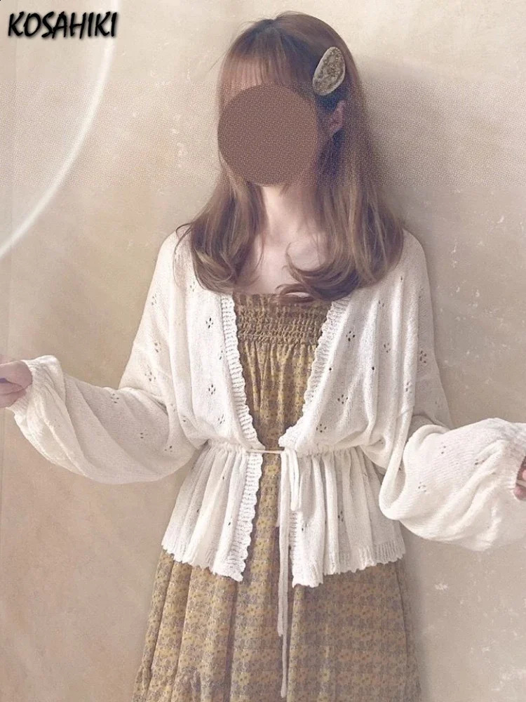 KOSAHIKI Sweet Kawaii Soft Girl Cute Cardigan Women Sweater Tops Japanese Solid Long Sleeve Thin Lolita Knitted Kardigany 250818