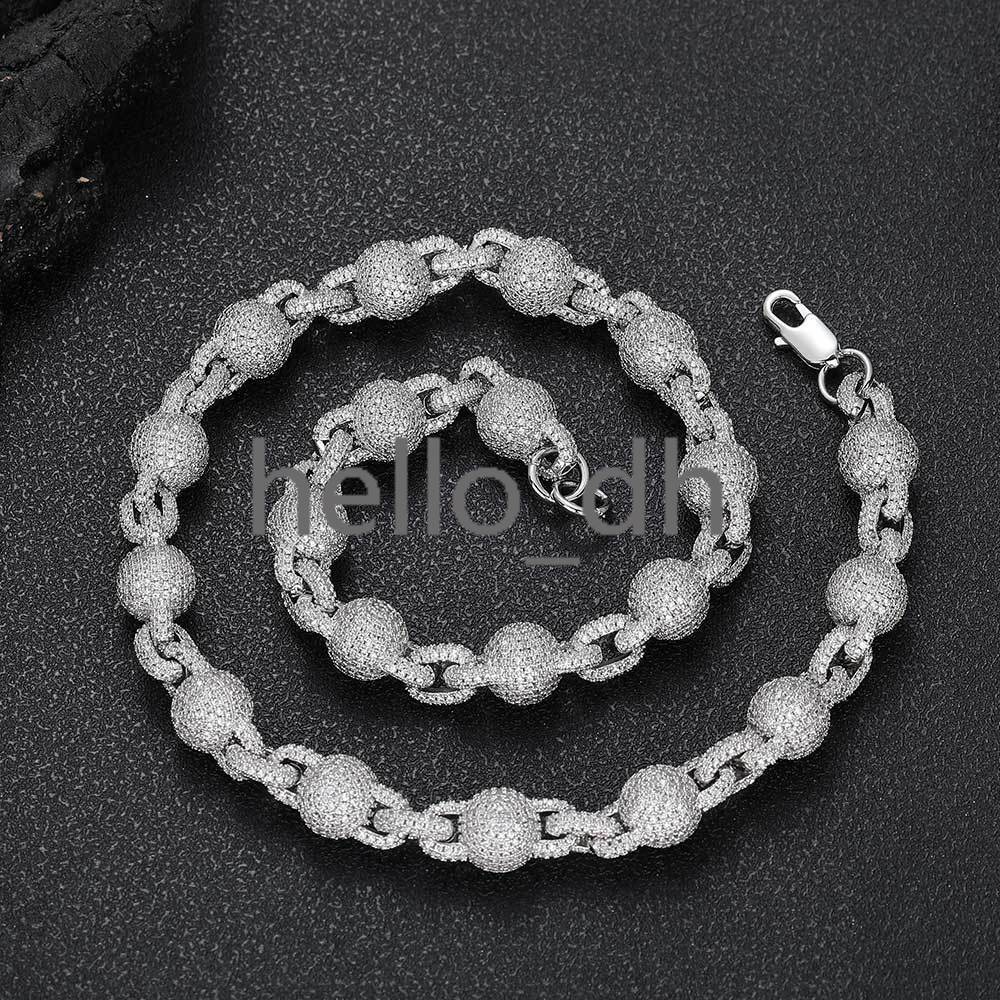 Hip Hop Jewelry 10.5mm Iced Out Diamond Bead Necklace Full Pave moissanite Stone Silver Plated Ball Chain Necklace for Women
