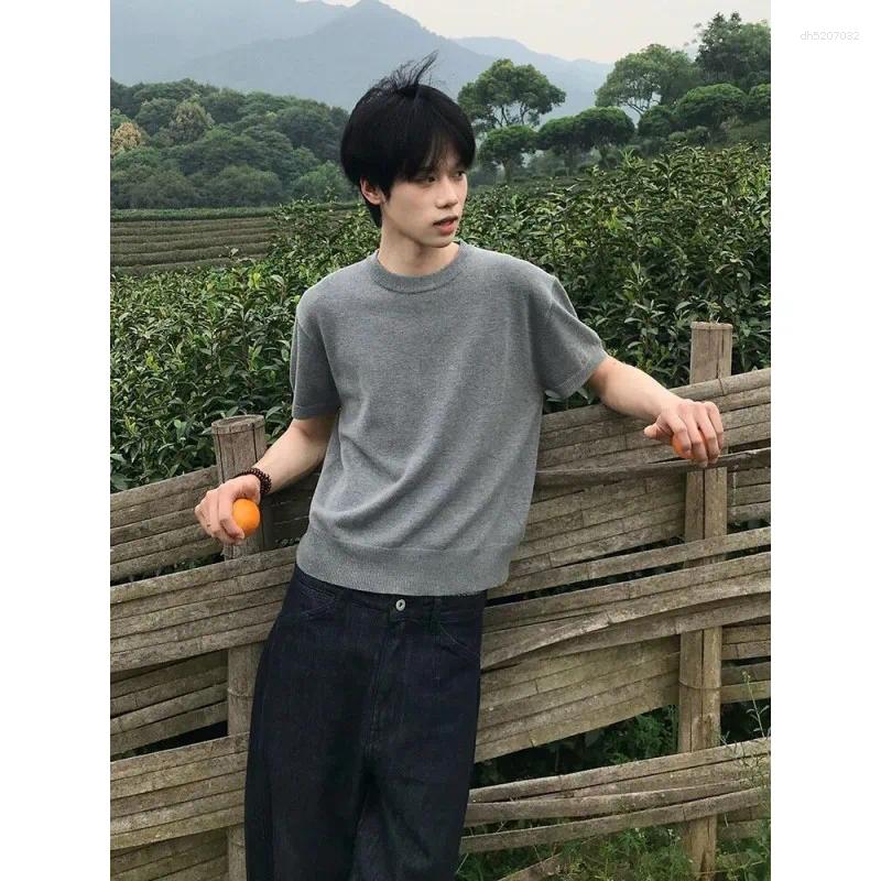 Men's Sweaters M-XXXXXL Plus Size Solid Color Round Neck Knitted Short Sleeve T-Shirt - Basic Stretch Casual Tee For Summer Daily Wear
