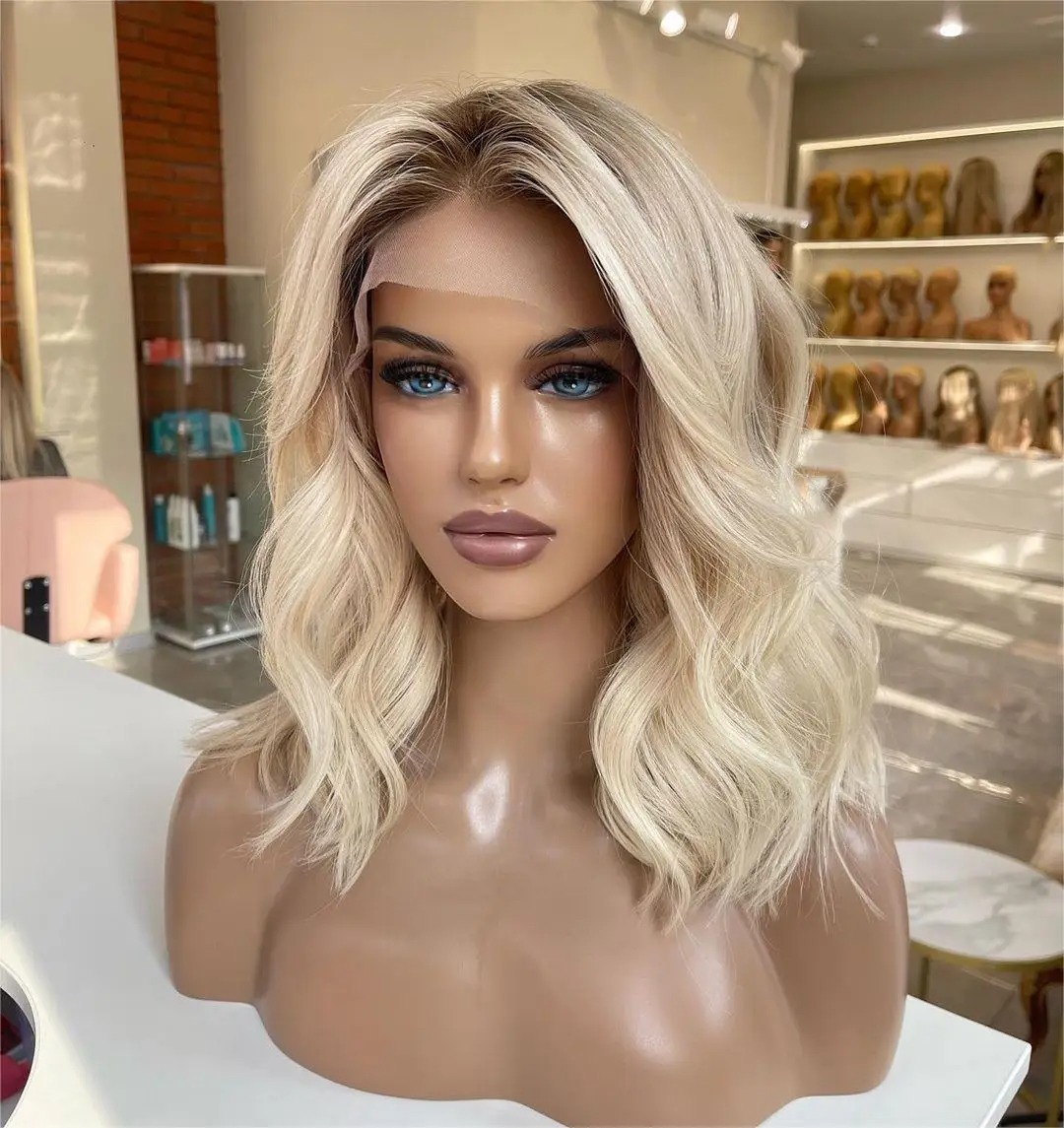 13x6 ombre blonde avec des perruques avant en dentelle de couleur racine pour femmes Bob Bob Bodage humain Bodage de cheveux
