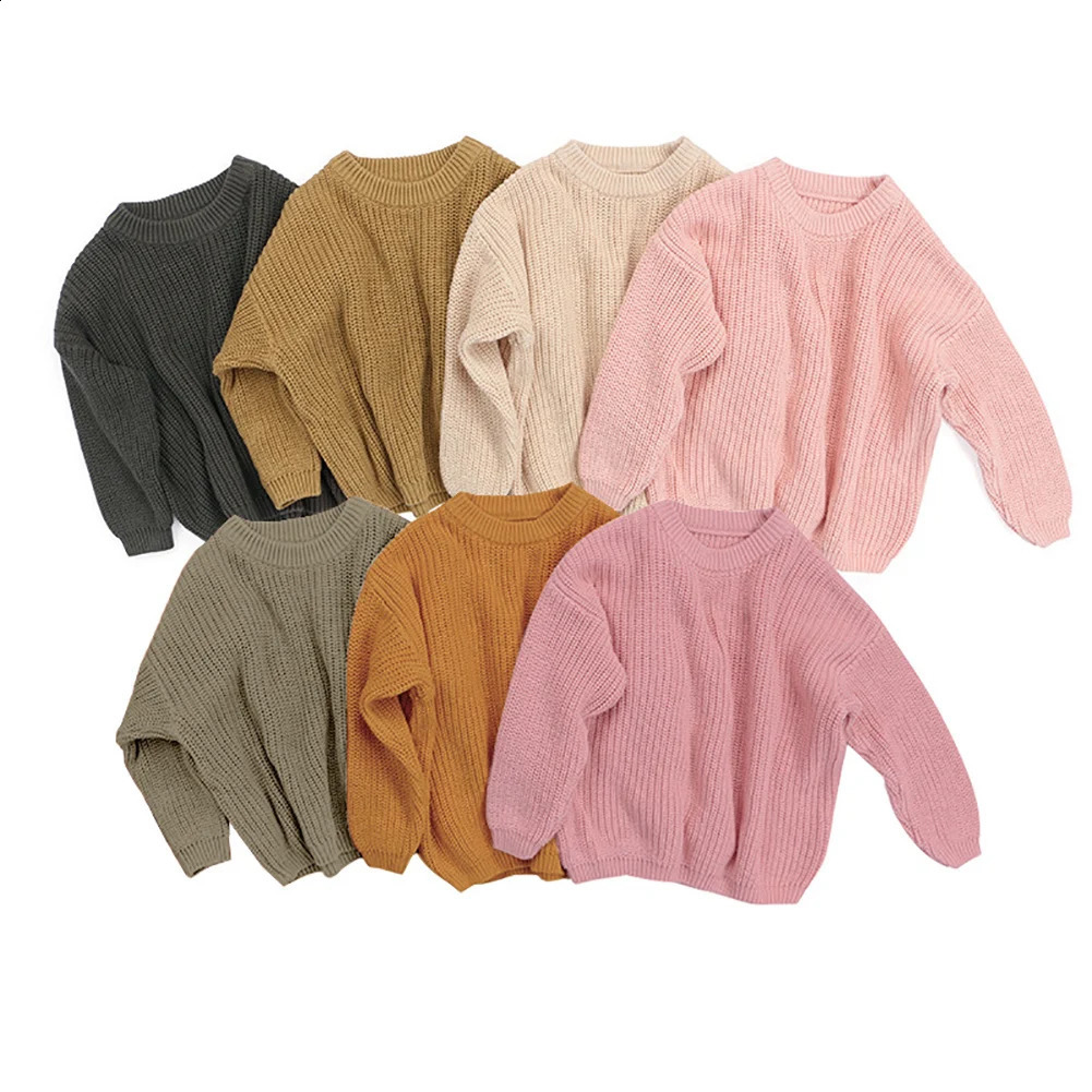 Automne né hiver bébé fille garçon tricoté à manches longues pulat solide pliant lâche haut décontracté tops enfants pull