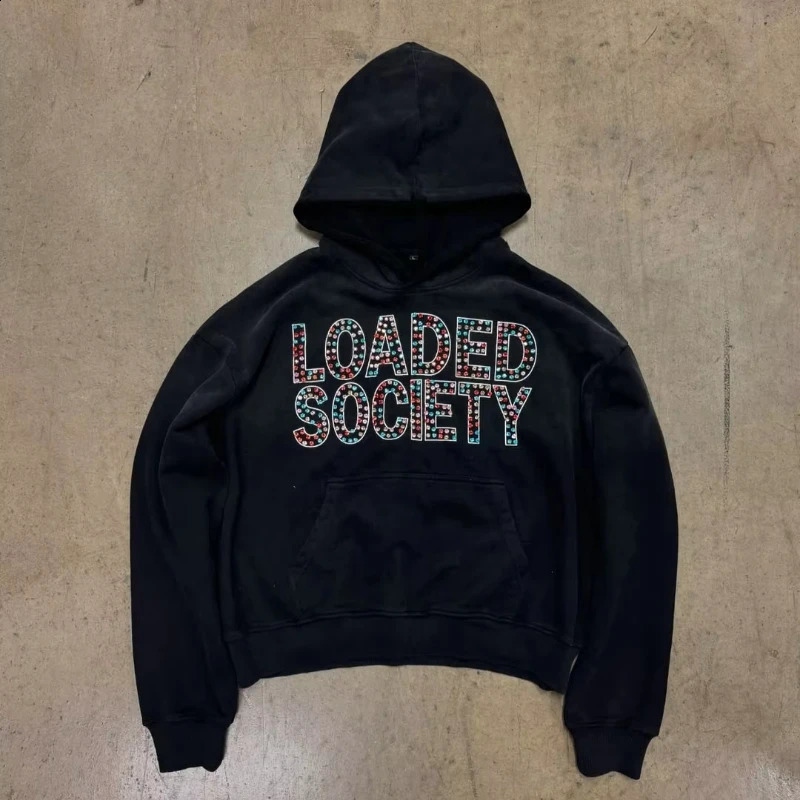 American High Street Colorful Diamond Letter Pattern Women Hoodie Y2K Loose Streetwear Hip Hop Men and Women Sportswear 250818