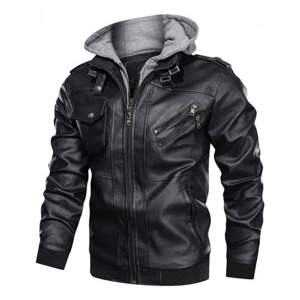 Mens Fall Winter Jacket PU Leather Jackets Stand-up Collar Motorcycle Biker Clothing Casual Detachable Hooded Coats X250822