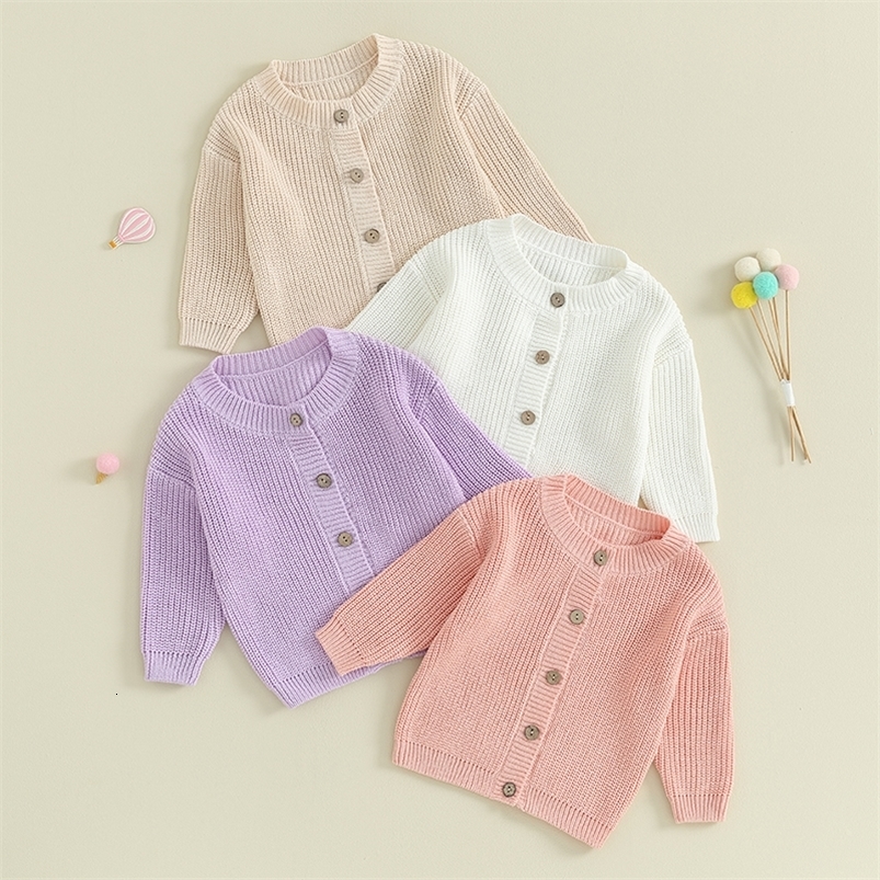 0-18months Baby Girls Knit Cardigan Sweater Cute Long Sleeve Round Neck Solid Color Button Down Sweater For Girls250821
