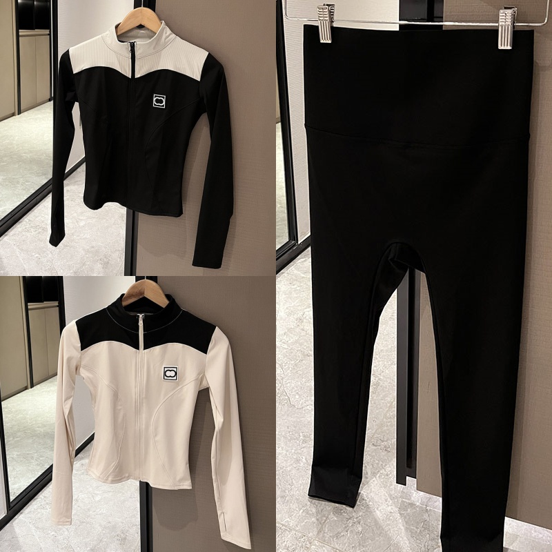 Designer Cropped Zipper Veste Leggings Survêtement Pour Femmes Classique Noir Taille Haute Pantalon Serré Contraste Couleur Slimfit Tops Dames Fi