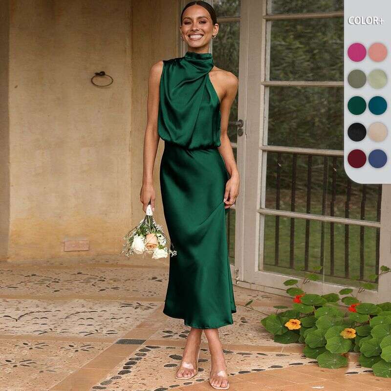 Robes Robes Vêtements pour femmes Robe de demoiselle d'honneur MIDI ROBE SATINE SATIN