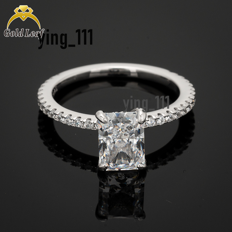 Wholesale 925 Sterling Silver Wedding Gift Ring for Women Radiant Cut Moissanite Stones Classic Gold Plated Hot Sale